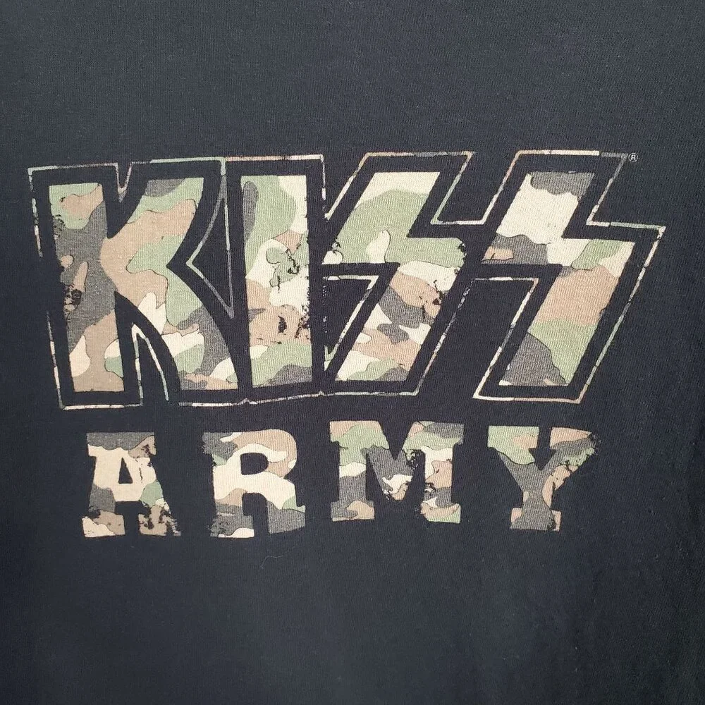 Kiss Army Size L T-Shirt Vintage Vinyl 2005 100% Cotton Black Camo Spellout Y2K - Picture 3 of 6